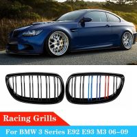 For BMW E92 E93 M3 Car Front Bumper Kidney Grill Gloss Black M Styling Dual Line Grille  Racing Grilles Replacement  2006-2009