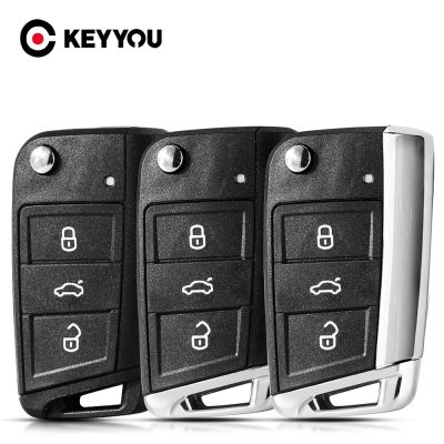 KEYYOU พับได้รถรีโมทซองใส่กุญแจเคสสำหรับ Volkswagen VW กอล์ฟ7 MK7ที่นั่งสโกด้า3ปุ่มพร้อม HU66/HU162T