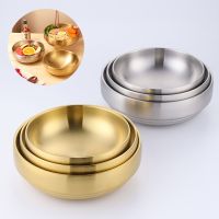 ♠△ Korean Style 304 Stainless Steel Double Layer Cold Noodle Bowl Gold Silver Rice Bowl Large Soup Bowl