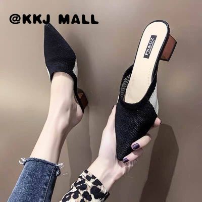 KKJ MALL 2021 new half-slippers womens mid-heel pointed Mullers thick heel sandals and slippers