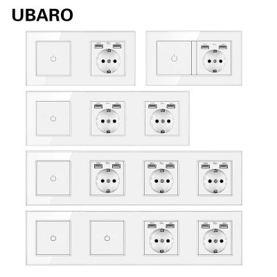 UBARO EU Luxury Crystal Glass Panel Wall Light Touch Switch With Usb Socket Combination Electrical Outlet Sensor Button 220V