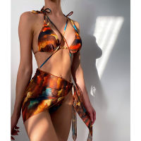 Zrtak Tie Dye Bikinis 3-Piece Swimsuit String Beachwear Bandage Halter Bathing Suit Print Swimwear y Woman Bikini Sets