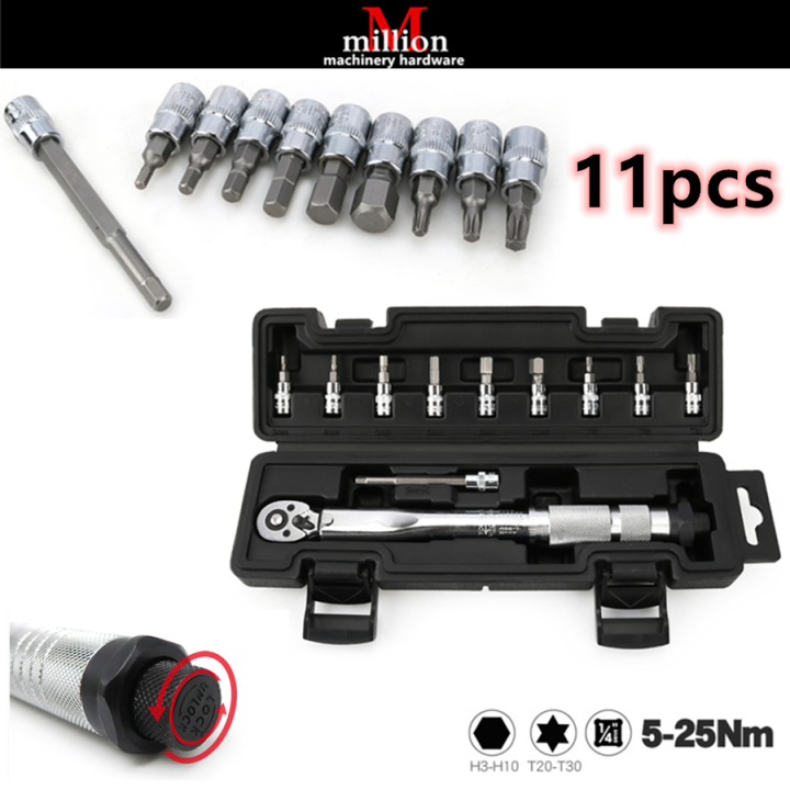 millionhardware 11pcs 1/4" Torque Wrench 525Nm Bicycle Bike Torque