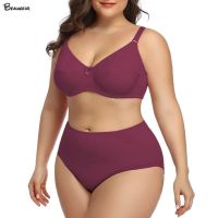 Beauwear 80D-120F Womens Plus Size Lingerie Set Sexy Plain Underwear Set UltraThin Unlined Full Cup Bra And Panty Set