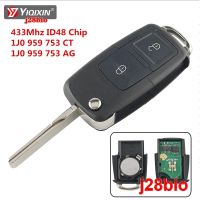 YIQIXIN ชิป ID48 1J0959753CT J28bio /Ag 434Mhz กุญแจรถยนต์รีโมทสำหรับโบราโพลา VW Passat กอล์ฟ MK4 B5 B6 Touran Beetle ที่นั่ง Skoda 2ปุ่ม