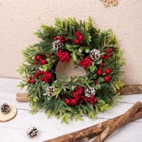 Christmas Wreath 30cm/40cm/60cm with Berry Pine Cone and Poinsettia Ball Christmas Xmas Tree Party Decoration