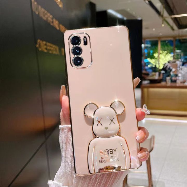 เคสโทรศัพท์สำหรับ-oppo-a16-reno-6z-reno-6-5g-ฝาหลังสุดหรู3มิติพร้อมที่ใส่หมี