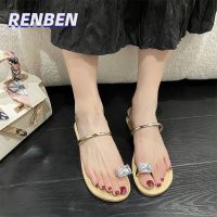 RENBEN ซมความสูงภายในเพิ่มส้นลาดเล็กรองเท้าแตะ flip-flop ก้นแบนใหม่สำหรับผู้หญิงที่จะสวมรองเท้าแตะ rhinestone V725