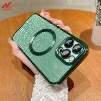 [ฮอต2023] เคสส่องแสงเป็นประกายระยิบระยับสุดหรูสำหรับ iPhone 12 Pro Max,Magsafe แม่เหล็กกากเพชรชุบเคส TPU นิ่มสำหรับ iPhone 14 13 Pro Max ตัวปกป้องกล้องถ่ายรูป