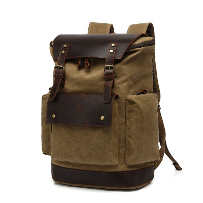 Vintage Backpacks For Men Canvas Backpack Large Capacity Travel Bags Luggage Crazy Horse Leather Laptop Backpack School Bookbag