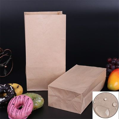 50Pcs Square Bottom Kraft Paper Storage Bags Coated Oil-proof Baking Bread Paper Food Takeaway Packaging