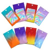 100Pcs Laser Color Gradient Ziplock Bags Plastic Aluminum Foil Mylar Pouch Reclosable Food Packaging Bag Jewelry Disply Storage