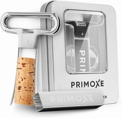 Primoxe Ah So Two Prong Wine Cork Remover with Bottle Opener - Professional Stainless Steel Puller - Extractor For Opening &amp; Vintage Collecting - for Connoisseurs &amp; Collectors to Uncork