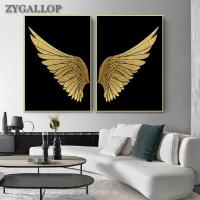 ﹊﹍㍿ Dream Wing ภาพวาดผ้าใบ Golden Wings Wall Art ภาพโปสเตอร์และพิมพ์ภาพวาดนามธรรมสมัยใหม่สำหรับห้องนั่งเล่น