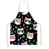 1 Pcs Kitchen Apron Cute Cartoon Cat Printed Sleeveless Cats Cotton Linen Aprons for Men Women Home Cleaning Tools 66x47cm