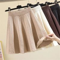 【CC】▧  Warm Knit Pleated Short Skirt Elastic Waist Sweater Skirts Knitting Ribbed