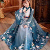 Hanfu ชุดเด็กผู้หญิงชุดใหม่นางฟ้าจีนโบราณชุดคอสเพลย์ผู้หญิงเทศกาล Hanfu เสื้อกระโปรงชุด3ชิ้นผู้หญิง