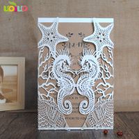 【YF】✓✧  10pcs Beach Wedding Invitation Cards Seahorse and Paper Decorations for Marriage with Insert Enevelop