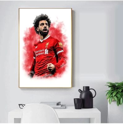 Sadio Mane &amp; Mohamed Salah ผ้าใบภาพพิมพ์ผ้าใบศิลปะผ้าใบวาดภาพ Liverpool FC คำขวัญพิมพ์วินเทจมนุษย์ถ้ำผนังห้องเด็กงานศิลปะสำหรับตกแต่ง1ชิ้นกรอบด้านใน
