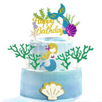 1 ชุดปาร์ตี้เมอร์เมดเค้กวันเกิดแฮปปี้ Topper Cupcake Toppers Girl Baby Shower Little Mermaid Theme ตกแต่งงานเลี้ยงวันเกิด-Caidour
