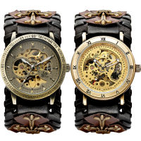 ZZOOI Antique Skeleton Dial Men Automatic Mechanical Watch Vintage Gothic Clock Steampunk Self Winding Watches Brown Rock Reloj Hombre