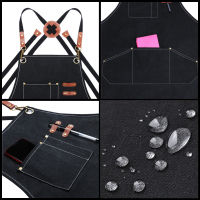 Fashion Unisex Work Apron For Men Canvas Black Apron Bib Adjustable Cooking Kitchen Aprons For Woman With Tool Pockets