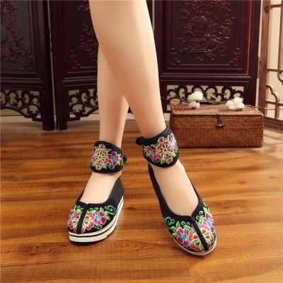 รองเท้าผ้า รองเท้าลายสวย ปักดอกไม้ แมรี่เจนส์ โลฟเฟอร์ แบนลำลอง Women Flower Embroidery Flats Floral Slip On Shoes