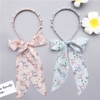 Korea calico Pearl Headband for Women Girls Hair hoop head bands Accessories bow knotted Hairband ribbon Lady Scrunchy Headdress