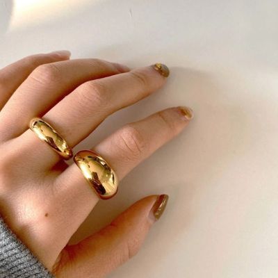 Gold color thick chunky dome ring for women stainless steel vintage smooth high polished ring ins 2022