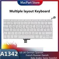 New A1342 Keyboard US UK German Spanish French Russian Danish Italy Arabic for Apple Macbook 13 Inch Unibody White 2009 2010Year