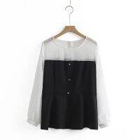 【มีไซส์ใหญ่】Plus Size XL-3XL Womens Mesh Patchwork Sprin Summer Shirts Oversized White Black Fashion Female Tops