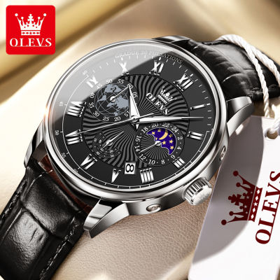 นาฬิกาของ OLEVS สำหรับผู้ชาย2023สไตล์ธุรกิจลำลองดั้งเดิมกันน้ำใหม่มัลติฟังก์ชั่นนาฬิกามีปฏิทินจับเวลาได้ส่องสว่าง
