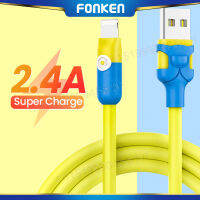 FONKEN สายสายยูเอสบีแบบซิลิโคนชนิด C 2.4A สายชาร์จสำหรับเร็วโทรศัพท์มือถือ Sumsung ที่ชาร์จความเร็วสูงโทรศัพท์ I-Phone สายสายดาต้า USB 1เมตร