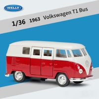 WELLY D Iecast 1:36จำลองรถ1963โฟล์คสวาเกน T1รถบัสคลาสสิกดึงกลับรถโมเดลรถโลหะอัลลอยรถของเล่นของขวัญเด็กคอลเลกชัน