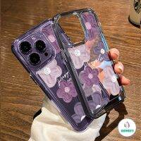 Summer Dark Purple Flower Acrylic Shockproof 4 Corners Phone Case for IPhone 14 13 12 11 Pro Max Ultra Crystal Sweat Resistant Soft TPU Back Cover