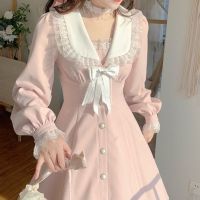 【HOT】☍ Pink Designer Bow Dresses Female Waist Patchwork kawaii 2022