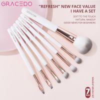 GRACEDO7PCS แปรงแต่งหน้า ชุดแปรงแต่งหน้าชุดแปรงแต่งหน้ามืออาชีพสีขาวเครื่องมือแต่งหน้าแบบพกพาสำหรับผสมรองพื้นบลัชออนและอายแชโดว์