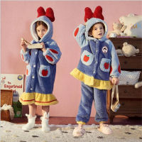 Children‘s Winter Pajamas Hooded Cartoon Bathrobe Princess Flannel Robe Set Girl‘s Sleepwear Coral Velvet Home Clothes Homewear