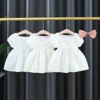 【Ladies shop】2022BabyShort แขน O NeckPrint น่ารัก BowPleated เด็ก KidsVestidos