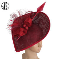 FS Women Vintage Church Hat Fascinator Large Derby Pink Headband Feather Mesh Party Hats Cocktail Big Wedding Hats Fedoras