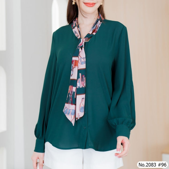 เสื้อทำงาน-ส้ม-miss-daisy-no-2083-เสื้อแขนยาวสีพื้น-solid-long-sleeve-blouse