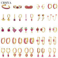 CRMYA สีแดงเพทายวางต่างหูสำหรับผู้หญิงซิลเวอร์โกลด์ที่เต็มไปด้วยงานแต่งงานของผู้หญิงหูเสื้อห่วง S Tud E Arrings 2022เครื่องประดับขายส่ง