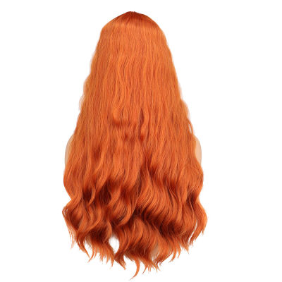Hot SuQ ผู้หญิงยาว Curly Orange วิกผมสังเคราะห์คลื่นน้ำธรรมชาติคอสเพลย์ปาร์ตี้สาวสีชมพูทนความร้อนทุกวัน Wigs