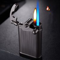 ↂ♨♦ Metal Gas Lighter Creative Cigarette Lighter Double Fire Windproof Rocker Soft Fire Plus Straight Fire Cigar Butane Lighter