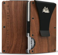 Mountain Voyage Co Minimalist Wallet with Money Clip – RFID Blocking, Slim Wood Wallet – Small Wallet Expanding Card Holder with 15-Card Capacity – Minimalist Wallet for Men and Women Walnut Wood
