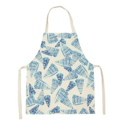 1 Pcs Geometric Printed Cleaning Shell Aprons Sleeveless Home Cooking Kitchen Apron Cook Wear Cotton Linen Adult Bibs 66x47cm