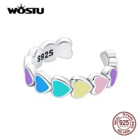 [Han ornaments] WOSTU Real 925 Sterling Silver Rainbow Heart Mono-Ear Cuff For Women Fashion Colorful Ear Clip Fine All-Match Jewelry 1ชิ้น