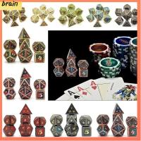 BRAIN 7Pcs/set 7-Die ลูกเต๋าโลหะ DND เกมตาราง D4 D6 D8 D10 D12 D20 ลูกเต๋าหลายด้าน หลายเหลี่ยมเพชรพลอย เกมปาร์ตี้ปาร์ตี้ ลูกเต๋าเกม TRPG DND