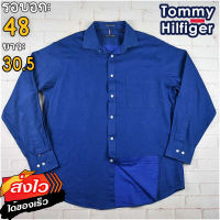 Tommy Hilfiger®แท้ อก 48 เสื้อเชิ้ตผู้ชาย ทอมมี่ ฮิลฟิกเกอร์ สีน้ำเงิน เสื้อแขนยาว เนื้อผ้าดี