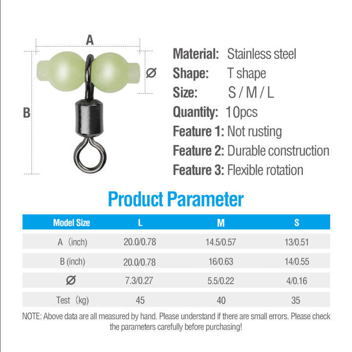 ตัวหมุนตกปลาเรืองแสง3ทาง10ชิ้น-ตะขอเกี่ยวสำหรับตกปลาทะเลอุปกรณ์เสริมตัวเชื่อมต่อรอกตัวหมุน3ทาง